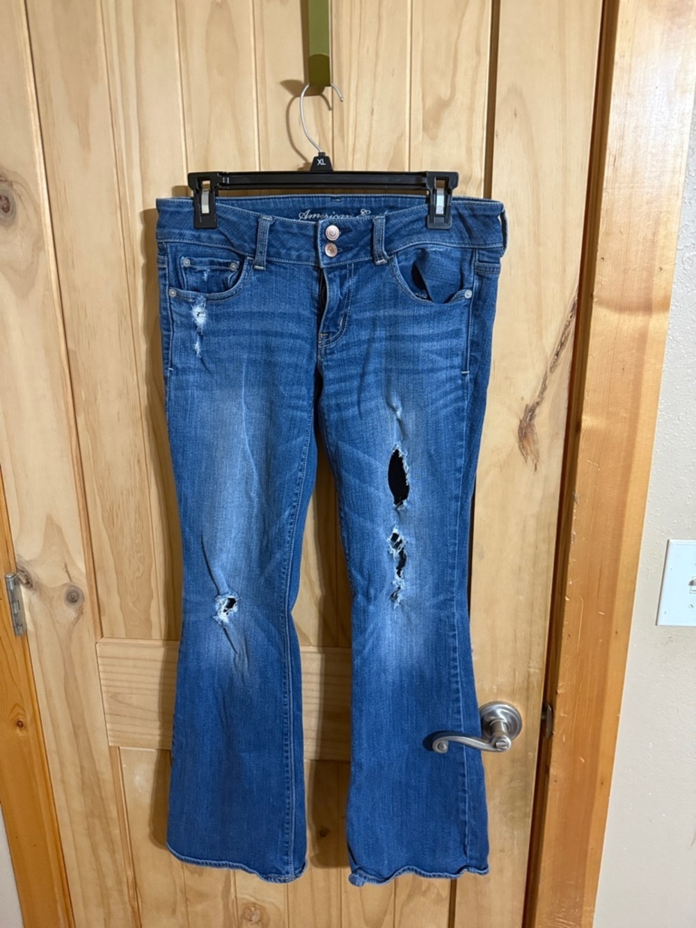 American Eagle Outfitters Blue Distressed Flare Jeans